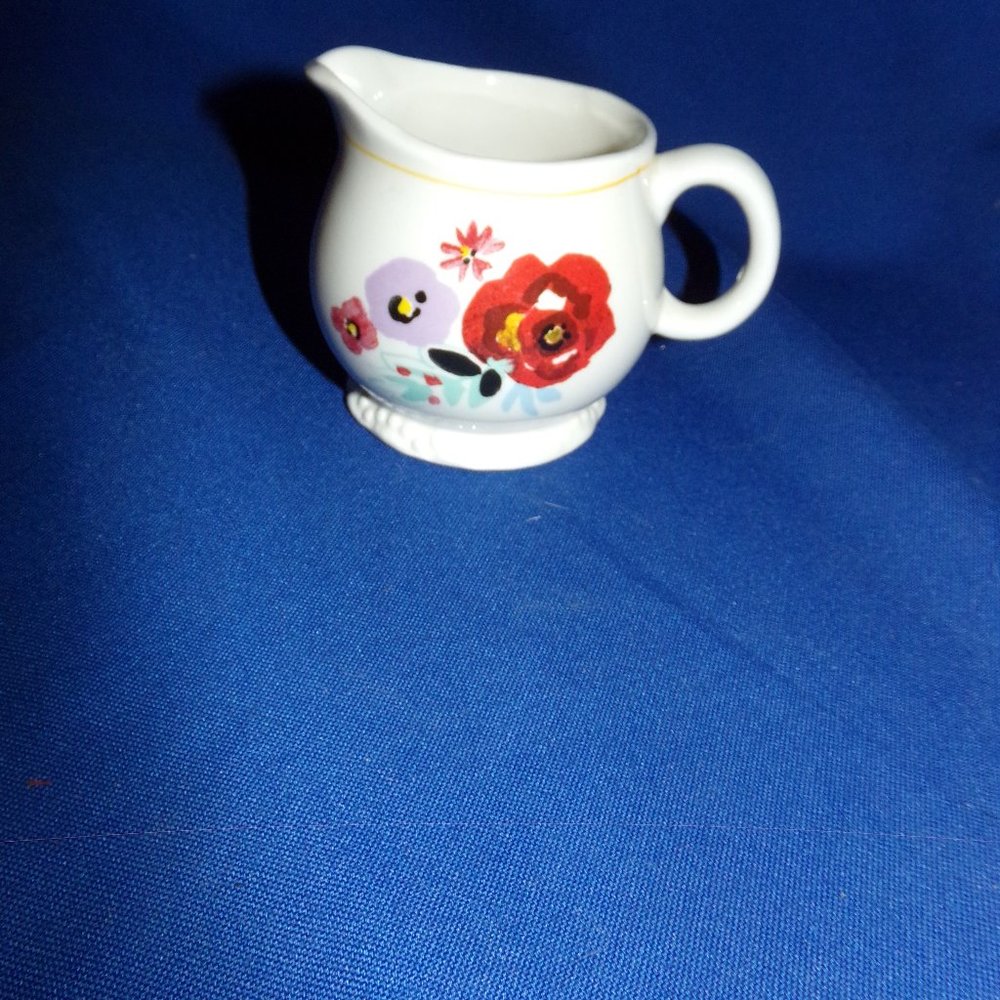 Vintage Pioneer Woman Creamer Pitcher - Ceramic/Glass w/ Colorful Flowers